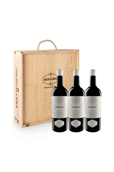 Estuche madera 3 botellas de Meraldis Vinificación Integral 2015